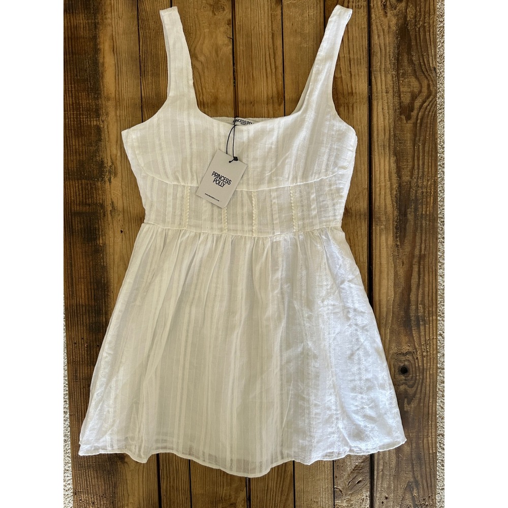 Princess Polly White Cotton Mini Dress Sleeveless Smocked Back US 6 Feminine